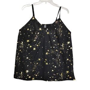 Shein Starry Print Camisole Size Large Black and Gold Lightweight NWOT